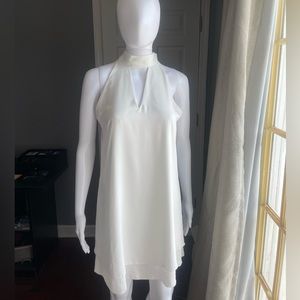 White Keyhole Tie Neck Dress